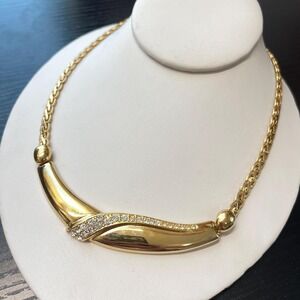 Vintage Lady Remington Clear Rhinestone Gold Tone Chain Collar Necklace 90s